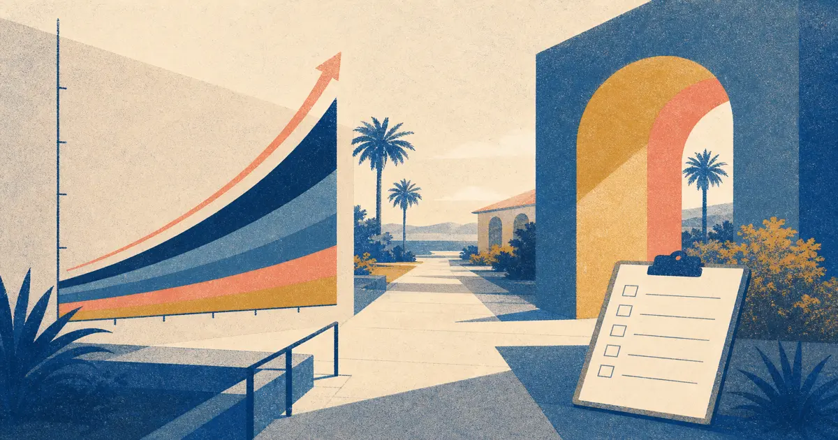 Risograph illustration of long-horizon equity curve silhouettes beside a student careers portal and stacked fund sleeve shapes for Capital Group summer internship prep