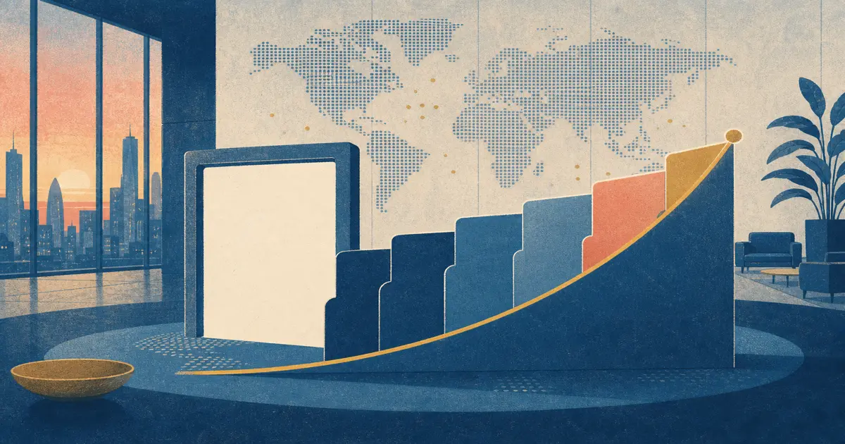 Risograph illustration of global fund sleeve silhouettes beside a blank careers portal and ascending allocation curve for Invesco summer internship prep