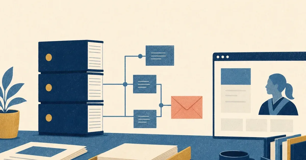 Risograph illustration of stacked custody ledger blocks beside a blank student careers portal and abstract settlement flow lines for State Street internship prep
